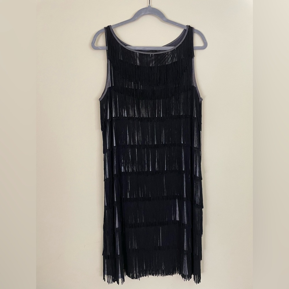 Kenneth Cole New York black fringe fallow dress with silver underlay